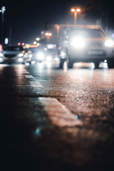 Cars on the street at night